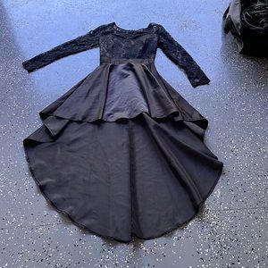 Formal High-Low Black Satin/Lace Dress